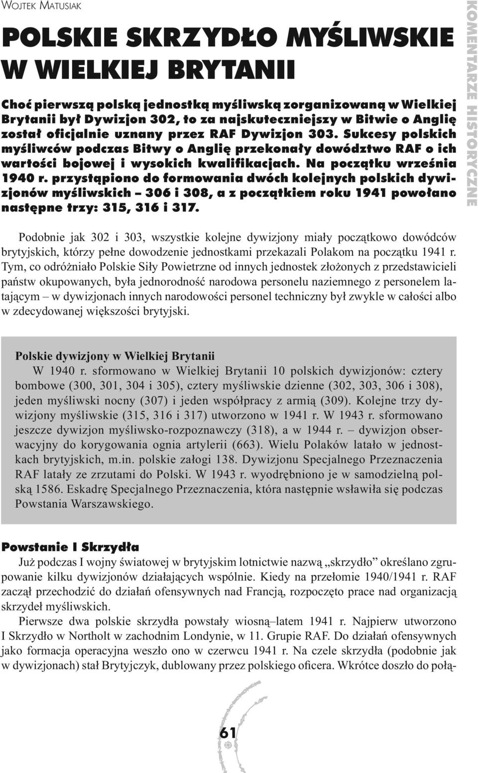 Na początku września 1940 r. przystąpiono do formowania dwóch kolejnych polskich dywizjonów myśliwskich 306 i 308, a z początkiem roku 1941 powołano następne trzy: 315, 316 i 317.