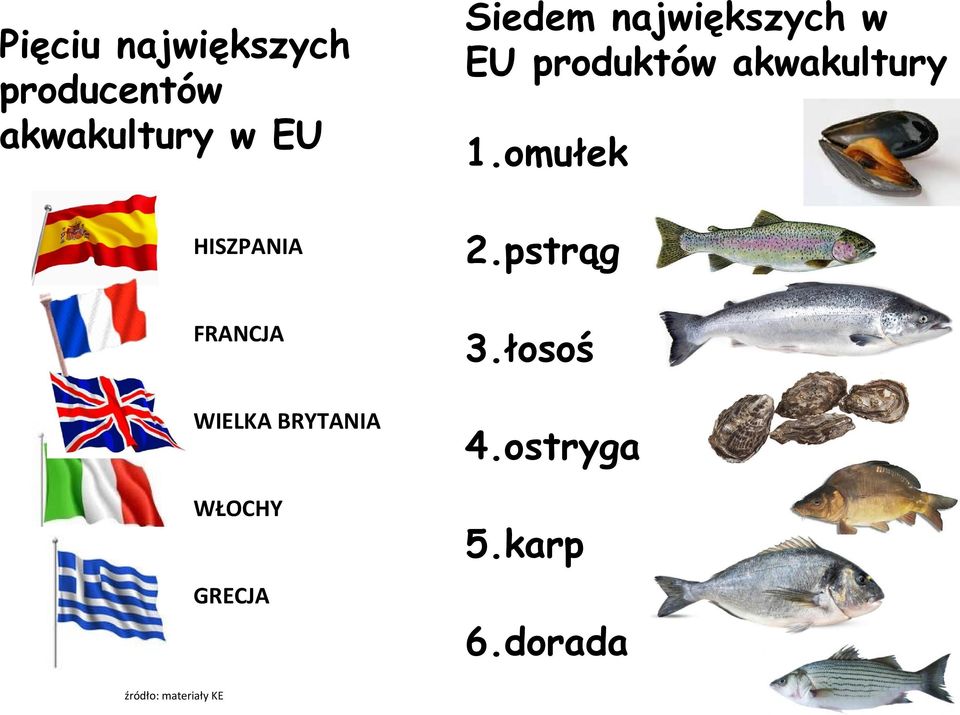 omułek HISZPANIA 2.pstrąg FRANCJA 3.