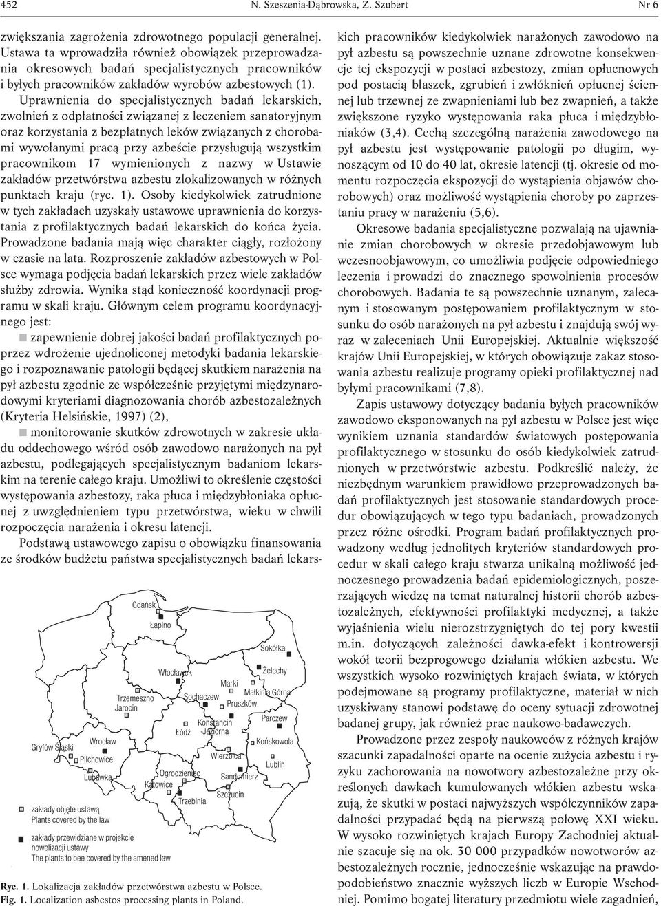 Ustawa ta wprowadziła również obowiązek przeprowadzania okresowych badań specjalistycznych pracowników i byłych pracowników zakładów wyrobów azbestowych (1).
