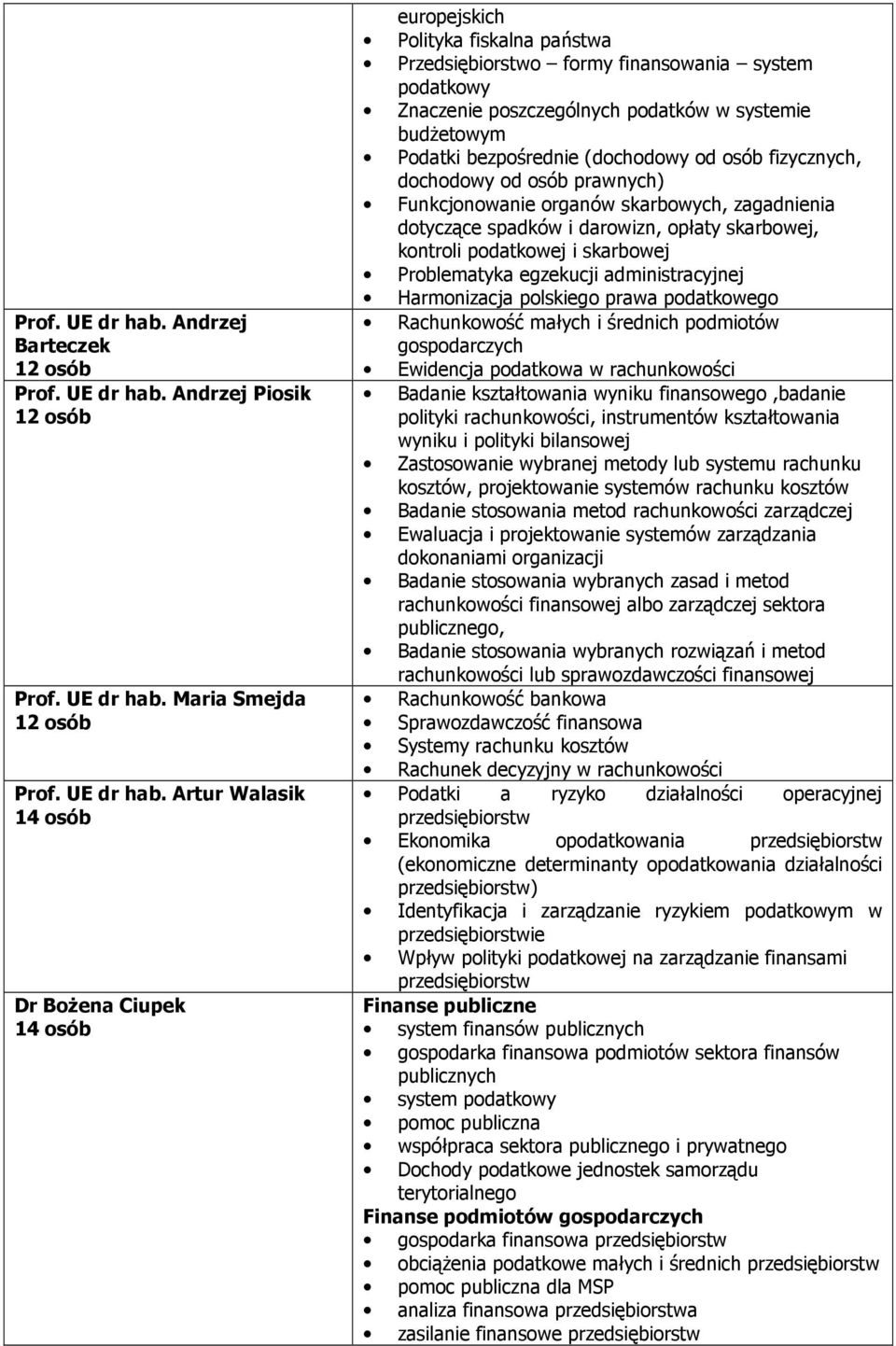 poszczególnych podatków w systemie budżetowym Podatki bezpośrednie (dochodowy od osób fizycznych, dochodowy od osób prawnych) Funkcjonowanie organów skarbowych, zagadnienia dotyczące spadków i