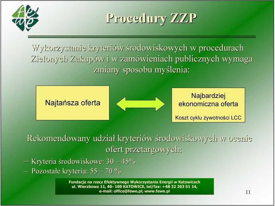 ekonomiczna oferta Koszt cyklu żywotności LCC Rekomendowany udział kryteriów