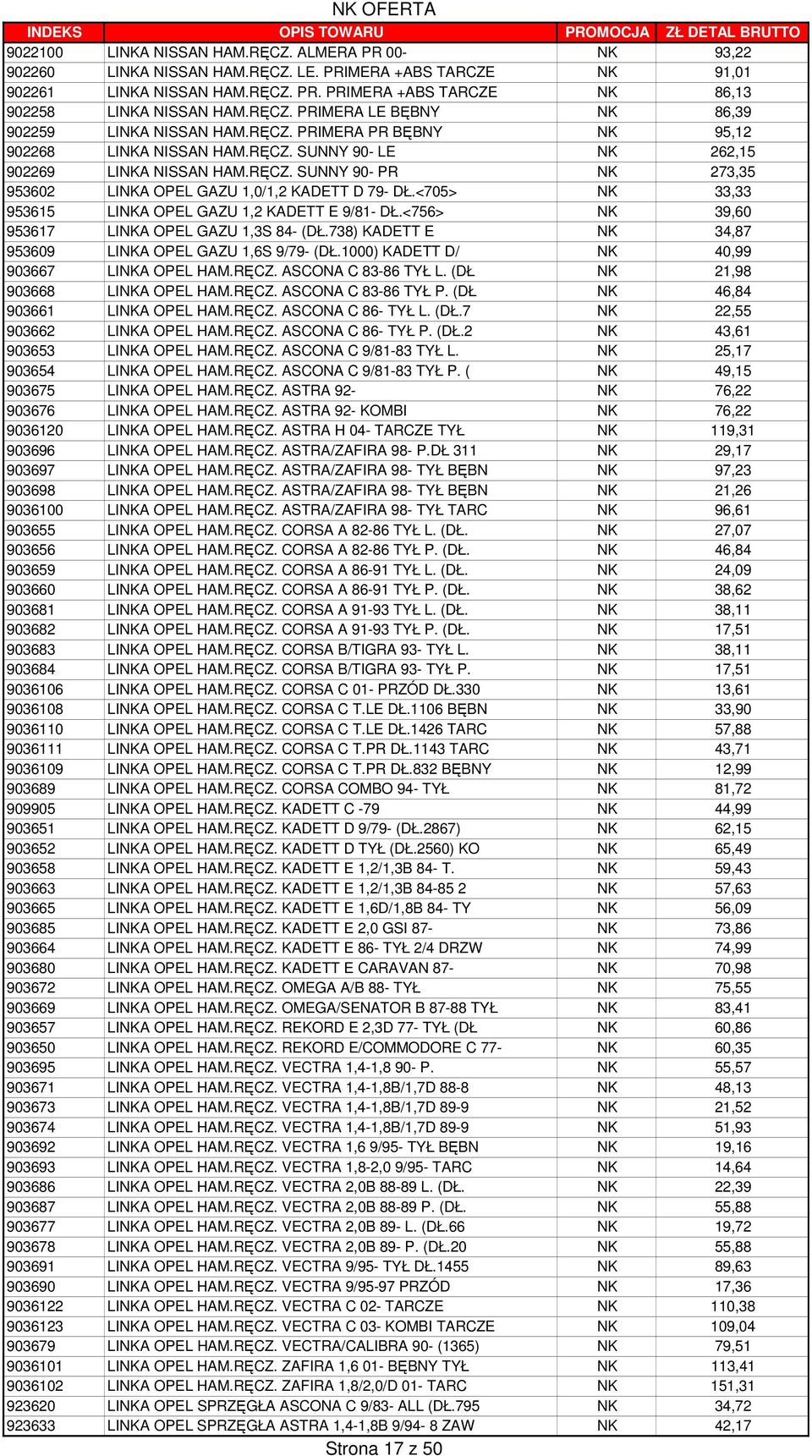 <705> NK 33,33 953615 LINKA OPEL GAZU 1,2 KADETT E 9/81- DŁ.<756> NK 39,60 953617 LINKA OPEL GAZU 1,3S 84- (DŁ.738) KADETT E NK 34,87 953609 LINKA OPEL GAZU 1,6S 9/79- (DŁ.