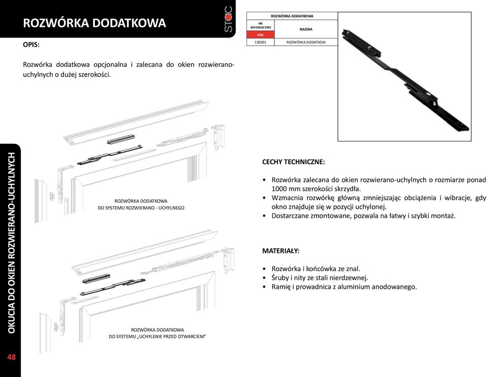 okien rozwierano-uchylnych o rozmiarze ponad 1000 mm szerokości skrzydła.