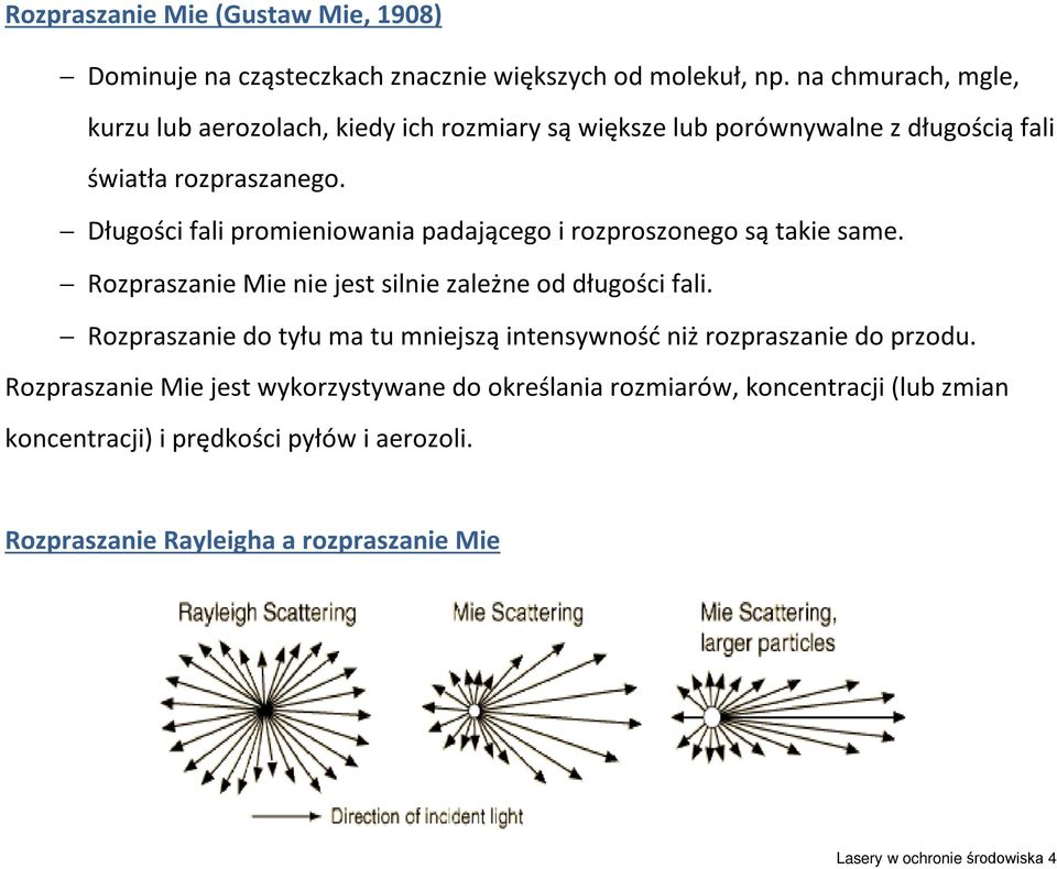 Długości fali promieniowania padającego i rozproszonego są takie same. Rozpraszanie Mie nie jest silnie zależne od długości fali.