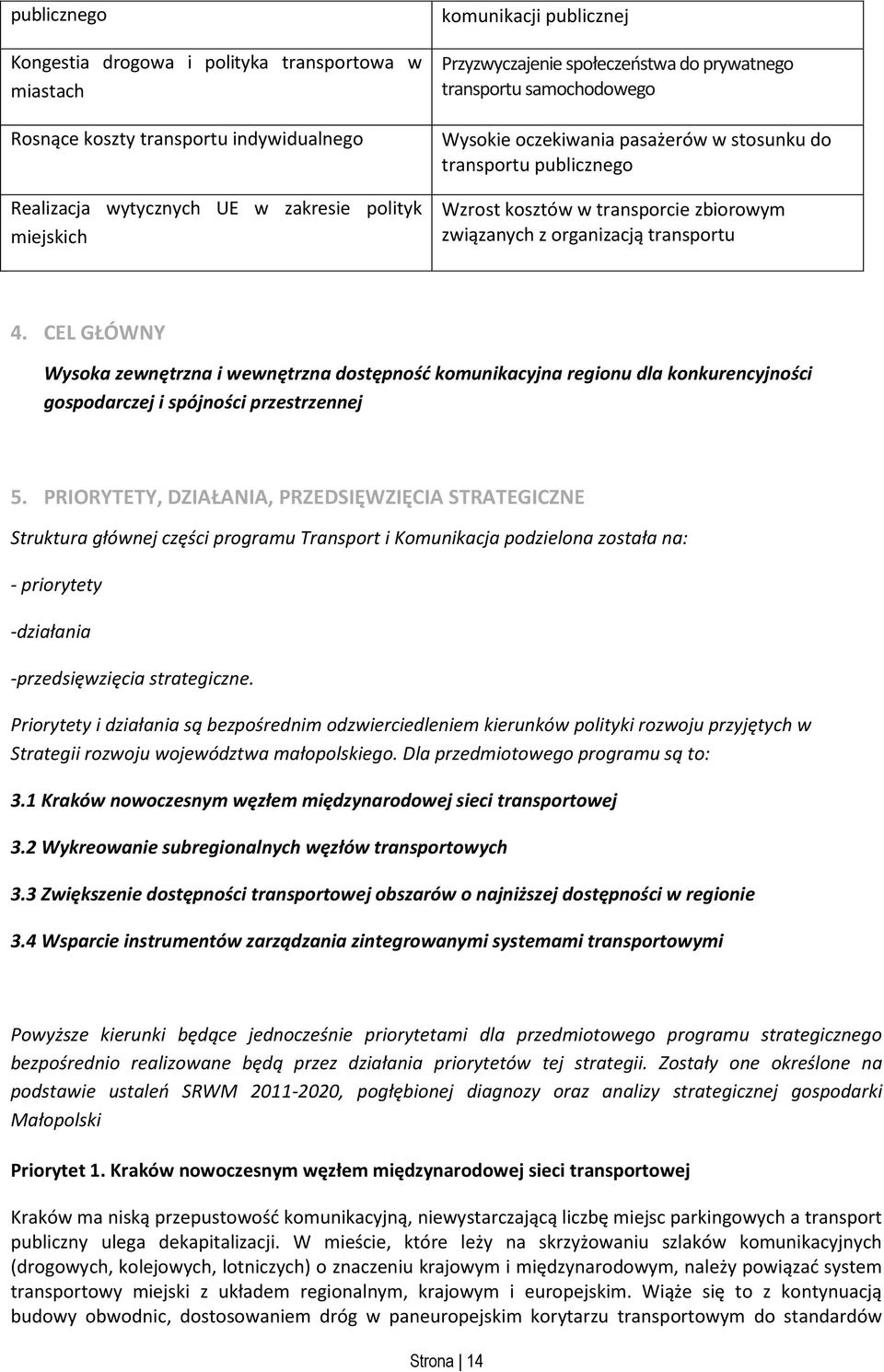 CEL GŁÓWNY Wysoka zewnętrzna i wewnętrzna dostępność komunikacyjna regionu dla konkurencyjności gospodarczej i spójności przestrzennej 5.