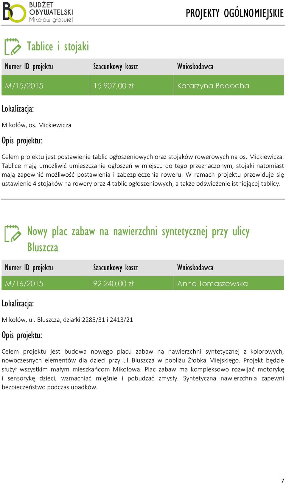 Tablice mają umożliwić umieszczanie ogłoszeń w miejscu do tego przeznaczonym, stojaki natomiast mają zapewnić możliwość postawienia i zabezpieczenia roweru.