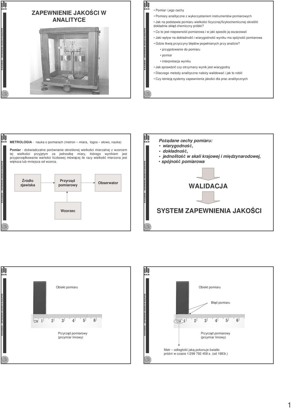 przygotowanie do pomiaru pomiar interpretacja wyniku Jak sprawdzi czy otrzymany wynik jest wiarygodny Dlaczego metody analityczne naley walidowa i jak to robi Czy istniej systemy zapewnienia jakoci