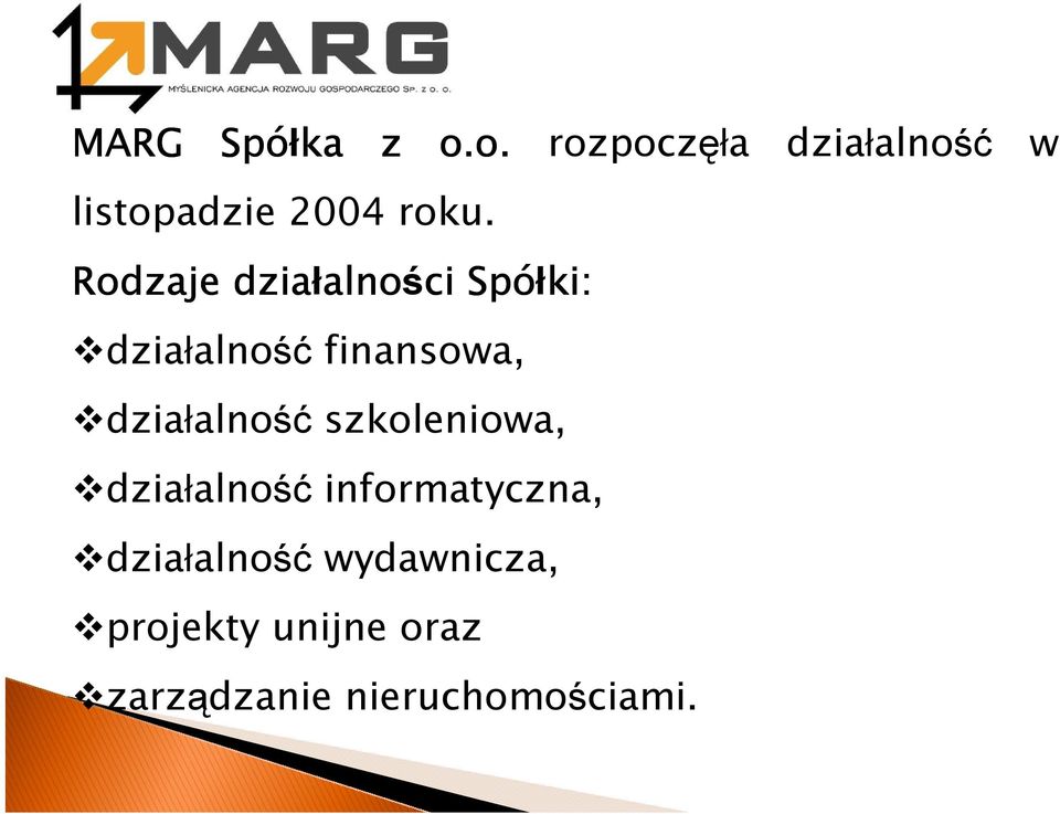 Rodzaje działalno alności Spółki: działalność finansowa,