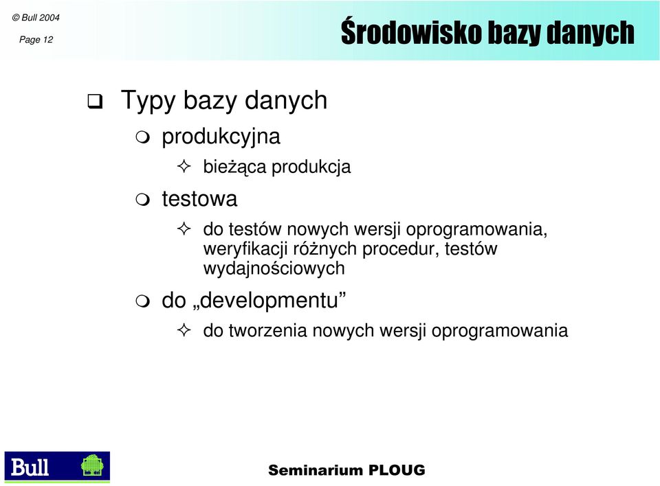 wersji oprogramowania, weryfikacji różnych procedur,