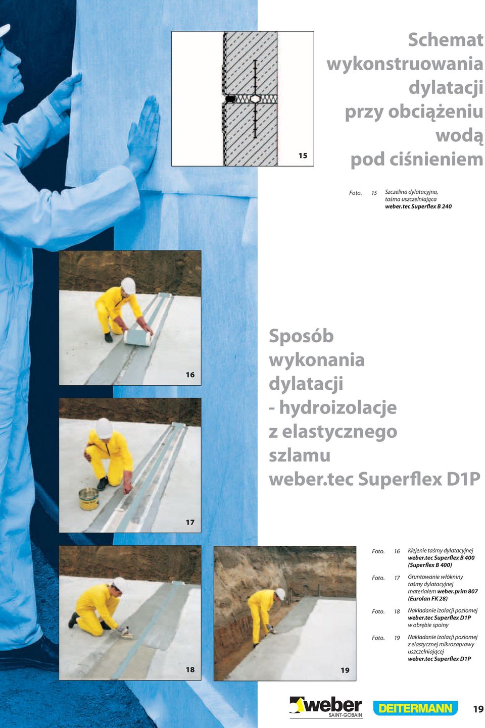 16 Klejenie taśmy dylatacyjnej weber.tec Superflex B 400 (Superflex B 400) Foto. 17 Gruntowanie włókniny taśmy dylatacyjnej materiałem weber.