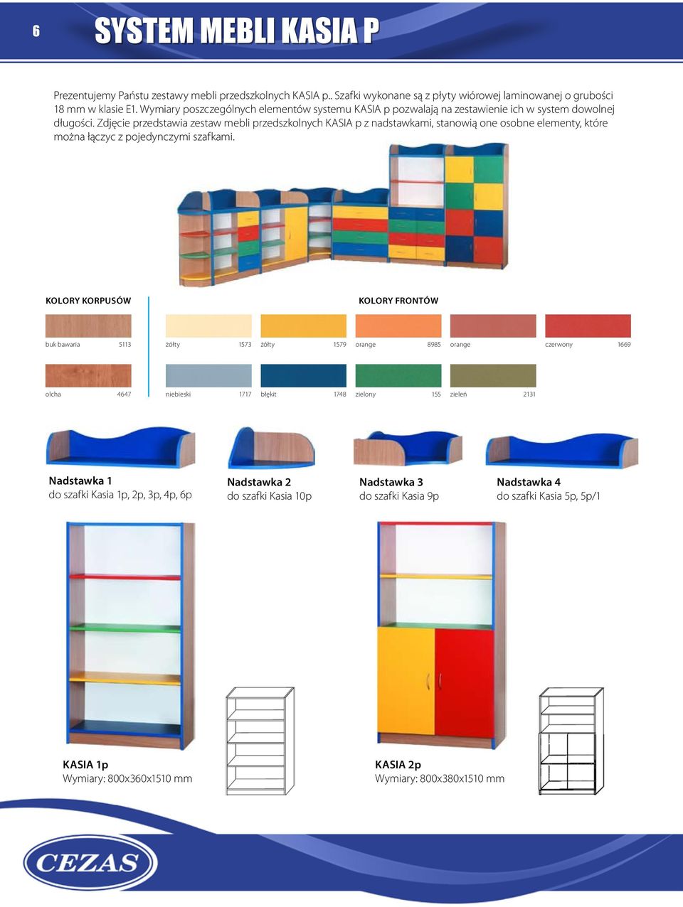 Zdjęcie przedstawia zestaw mebli przedszkolnych KASIA p z nadstawkami, stanowią one osobne elementy, które można łączyc z pojedynczymi szafkami.