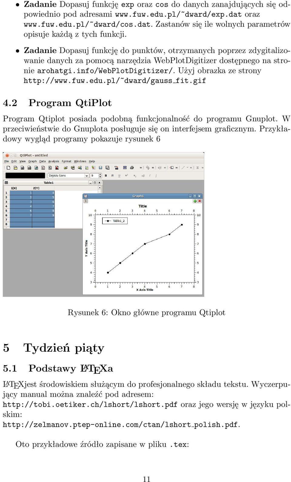 Użyj obrazka ze strony http://www.fuw.edu.pl/~dward/gauss fit.gif 4.2 Program QtiPlot Program Qtiplot posiada podobną funkcjonalność do programu Gnuplot.