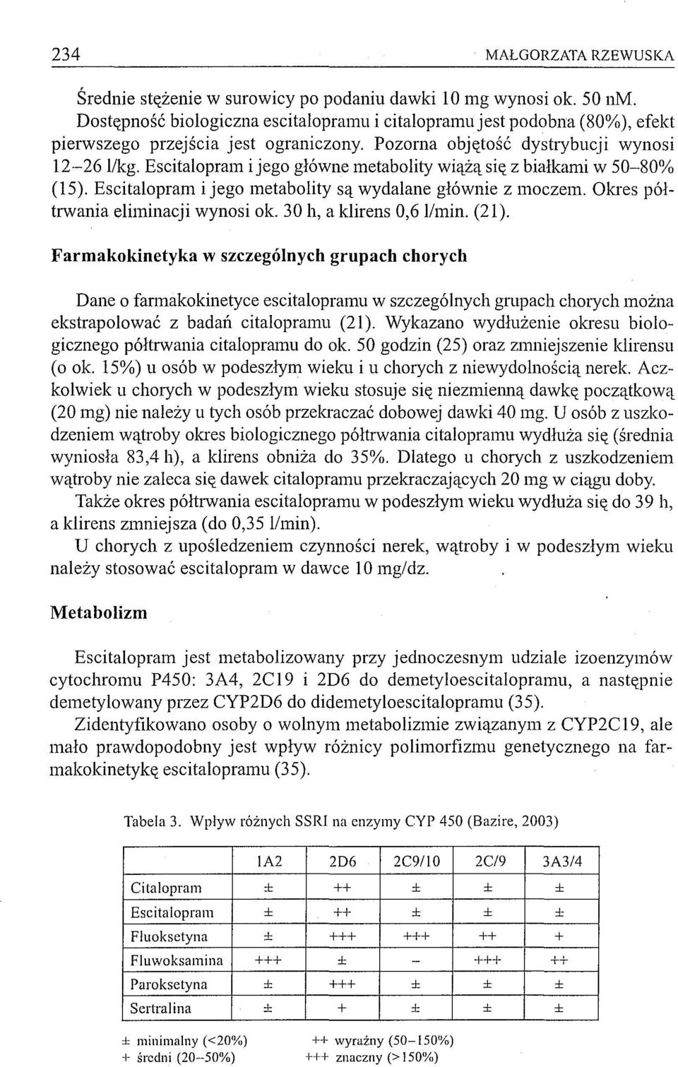 Escitalopram ijego główne metabolity wiążą się z białkami w 50-80% (15). Escitalopram i jego metabolity są wydalane głównie z moczem. Okres półtrwania eliminacji wynosi ok. 30 h, a klirens 0,6 l/min.
