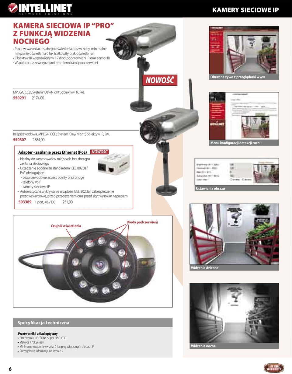 IR, PAL 550291 2174,00 Bezprzewodowa, MPEG4, CCD, System Day/Night, obiektyw IR, PAL 550307 2384,00 Adapter - zasilanie przez Ethernet (PoE) NOWOŚĆ Idealny do zastosowań w miejscach bez dostępu