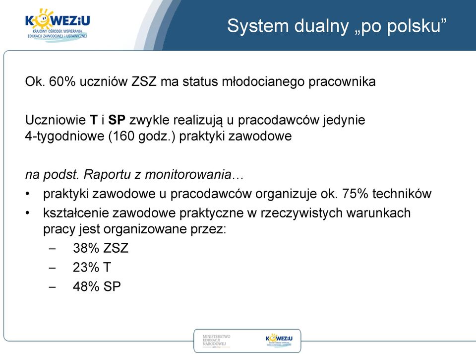 pracodawców jedynie 4-tygodniowe (160 godz.) praktyki zawodowe na podst.