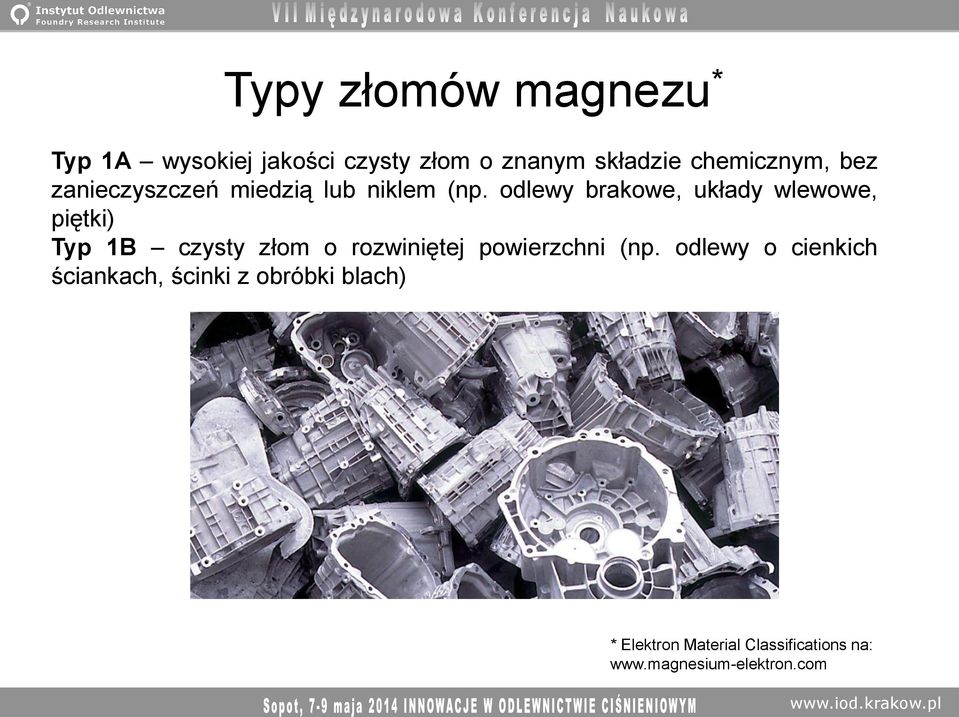 odlewy brakowe, układy wlewowe, piętki) Typ 1B czysty złom o rozwiniętej powierzchni