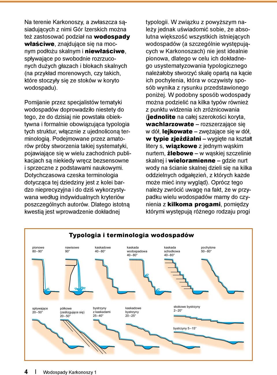 Pomijanie przez specjalistów tematyki wodospadów doprowadziło niestety do tego, że do dzisiaj nie powstała obiektywna i formalnie obowiązująca typologia tych struktur, włącznie z ujednoliconą