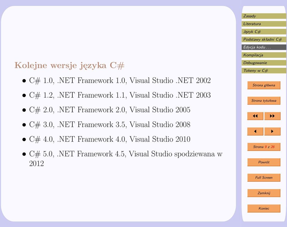 0, Visual Studio 2005 C# 3.0,.NET Framework 3.5, Visual Studio 2008 C# 4.0,.NET Framework 4.