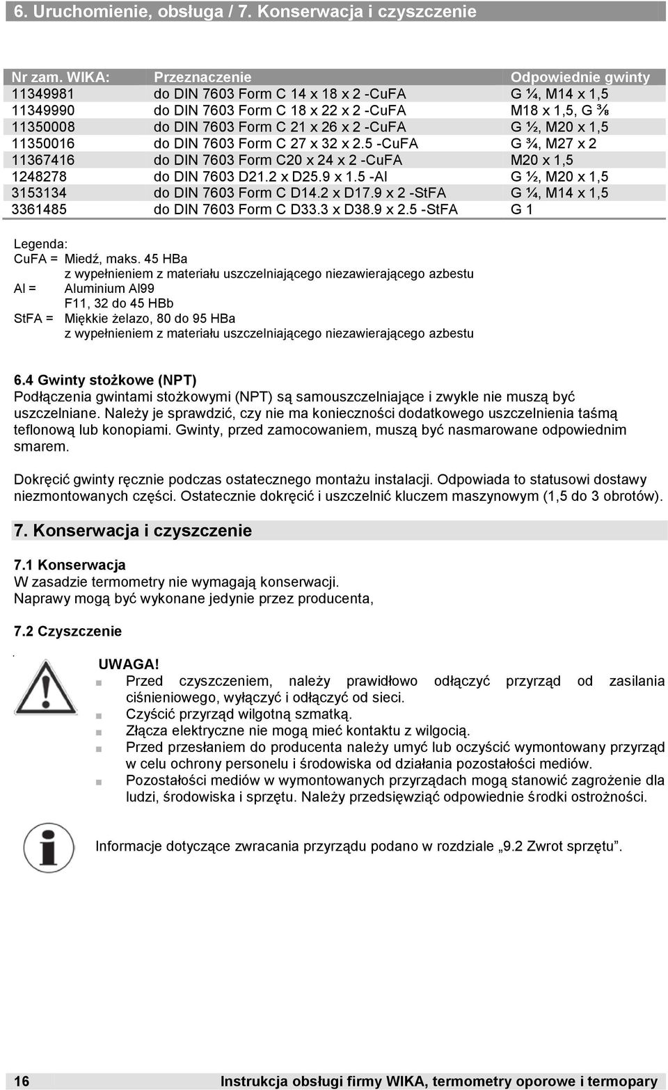 2 -CuFA G ½, M20 x 1,5 11350016 do DIN 7603 Form C 27 x 32 x 2.5 -CuFA G ¾, M27 x 2 11367416 do DIN 7603 Form C20 x 24 x 2 -CuFA M20 x 1,5 1248278 do DIN 7603 D21.2 x D25.9 x 1.