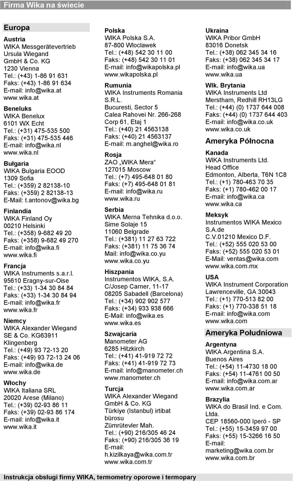 : (+359) 2 82138-10 Faks: (+359) 2 82138-13 E-Mail: t.antonov@wika.bg Finlandia WIKA Finland Oy 00210 Helsinki Tel.: (+358) 9-682 49 20 Faks: (+358) 9-682 49 270 E-mail: info@wika.fi www.wika.fi Francja WIKA Instruments s.