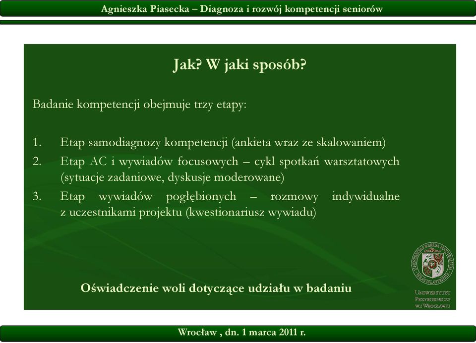Etap AC i wywiadów focusowych cykl spotkań warsztatowych (sytuacje zadaniowe, dyskusje
