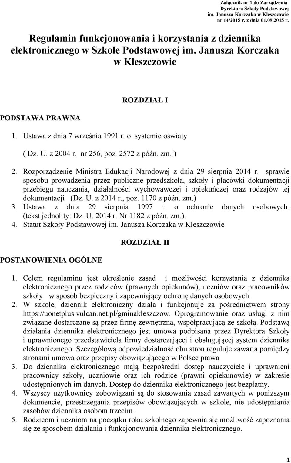 Rozporządzenie Ministra Edukacji Narodowej z dnia 29 sierpnia 2014 r.