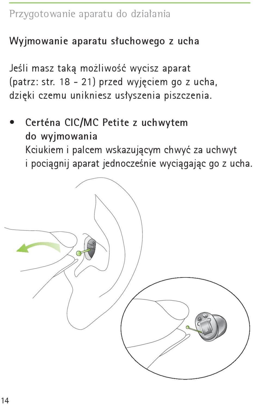18-21) przed wyjęciem go z ucha, dzięki czemu unikniesz usłyszenia piszczenia.