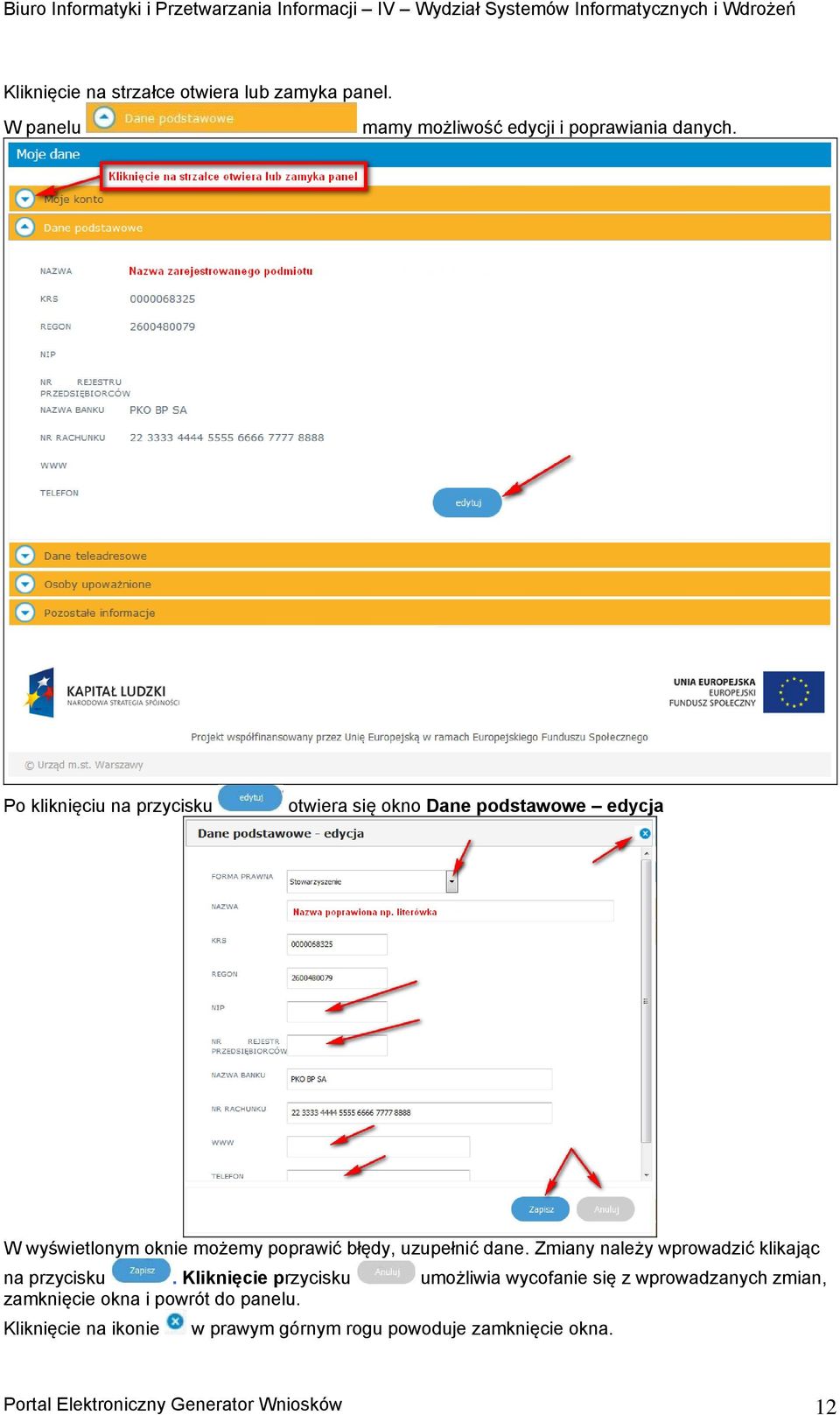 dane. Zmiany należy wprowadzić klikając na przycisku.