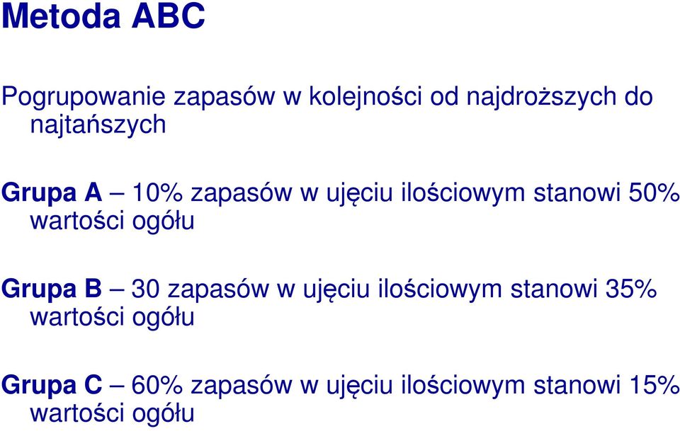 wartości ogółu Grupa B 30 zapasów w ujęciu ilościowym stanowi 35%