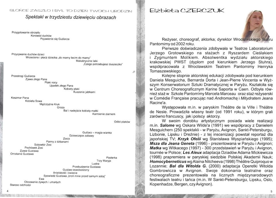 lecim do mamy" Makabryczne lalki Czego potrzebujesz duszeczko" Przestrogi Guślarza Zjawa złego Pana Ptaki nocy Upadek złego Pana Kobiety ptaki Kuszenie jabłkami Koszmar Pana Kobieta Sowa Mężczyzna