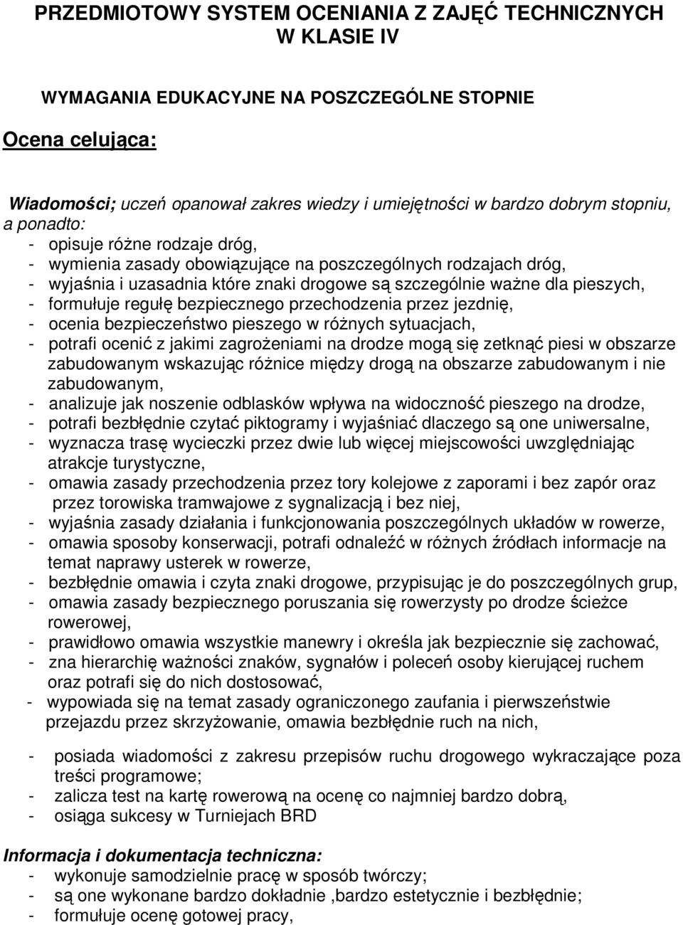 formułuje regułę bezpiecznego przechodzenia przez jezdnię, - ocenia bezpieczeństwo pieszego w różnych sytuacjach, - potrafi ocenić z jakimi zagrożeniami na drodze mogą się zetknąć piesi w obszarze