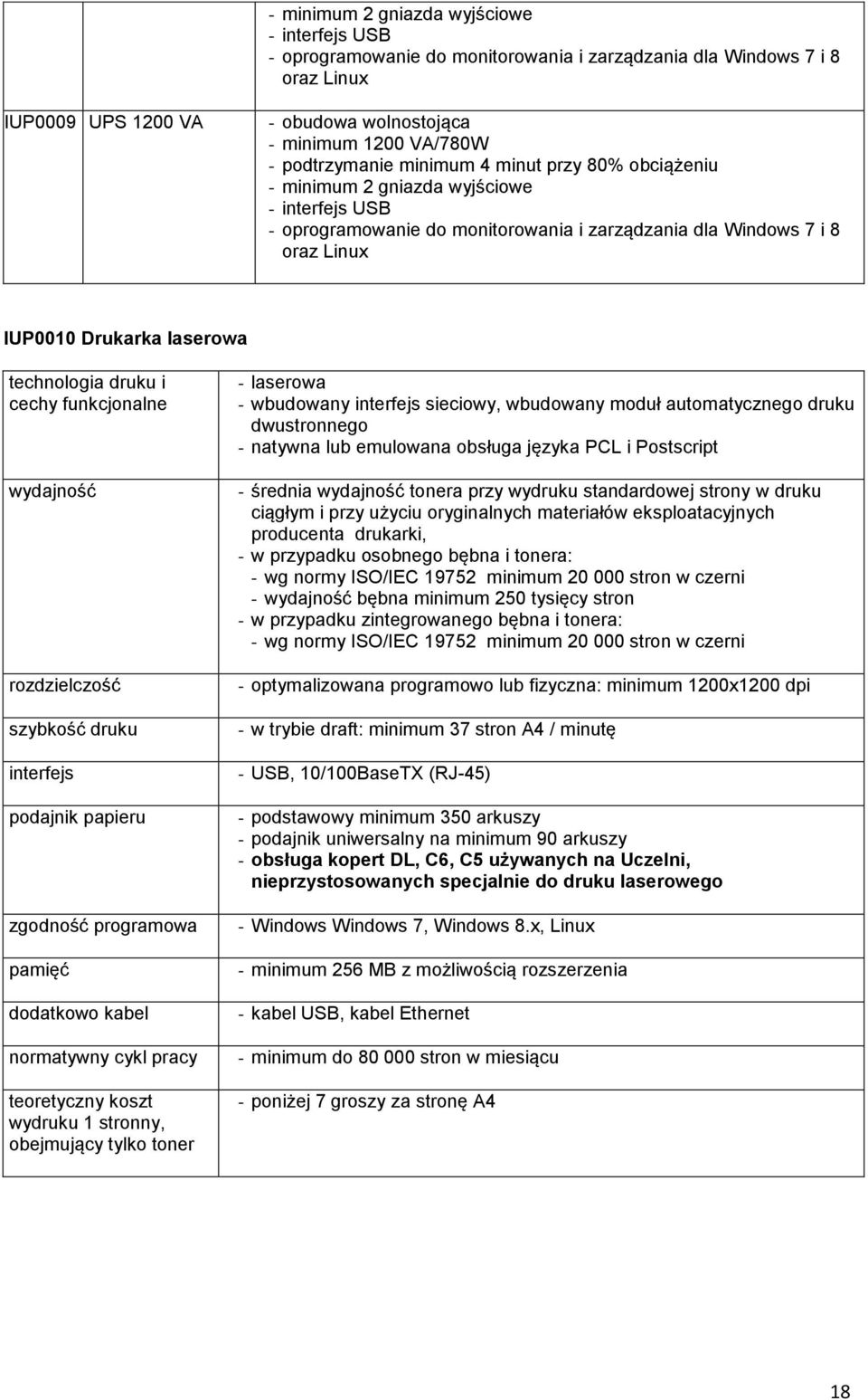 technologia druku i cechy funkcjonalne wydajność rozdzielczość szybkość druku interfejs podajnik papieru zgodność programowa pamięć dodatkowo kabel normatywny cykl pracy teoretyczny koszt wydruku 1