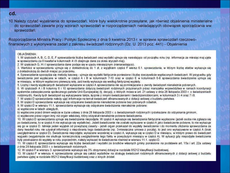 ministerialne do sprawozdań zawarte przy wzorach sprawozdań w rozporządzeniach nakładających obowiązek