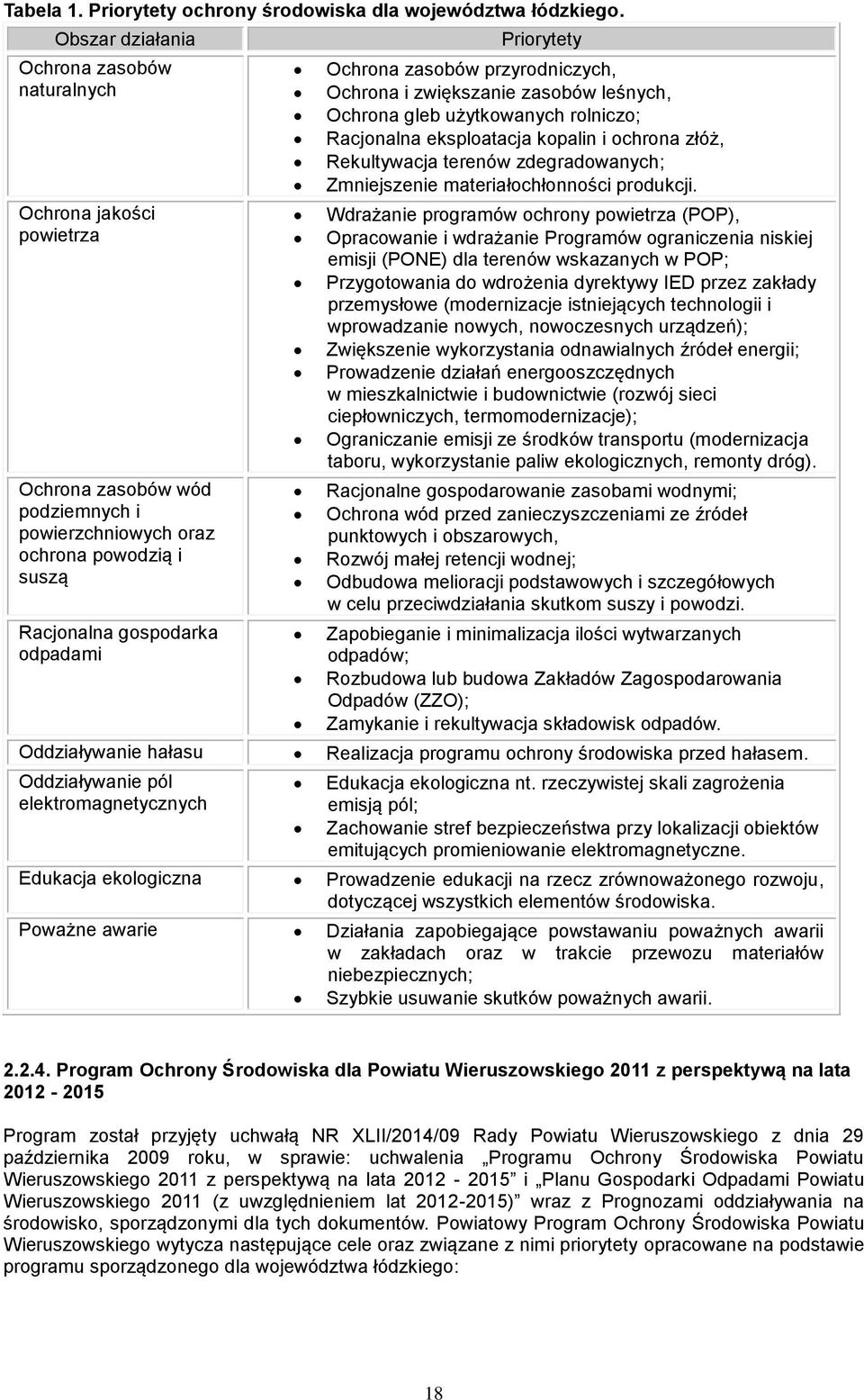 Ochrona zasobów przyrodniczych, Ochrona i zwiększanie zasobów leśnych, Ochrona gleb użytkowanych rolniczo; Racjonalna eksploatacja kopalin i ochrona złóż, Rekultywacja terenów zdegradowanych;