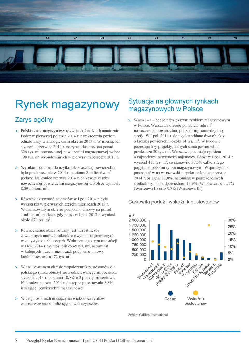 > Wynikiem oddania do użytku tak znaczącej powierzchni było przekroczenie w 2014 r. poziomu 8 milionów m 2 podaży. Na koniec czerwca 2014 r.