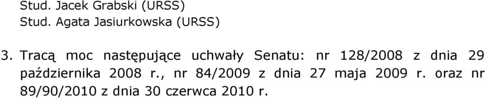 Tracą moc następujące uchwały Senatu: nr 128/2008 z