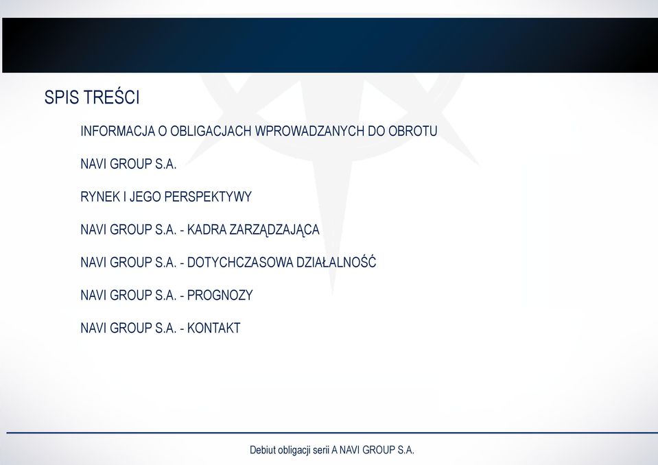 A. - KADRA ZARZĄDZAJĄCA NAVI GROUP S.A. - DOTYCHCZASOWA DZIAŁALNOŚĆ NAVI GROUP S.