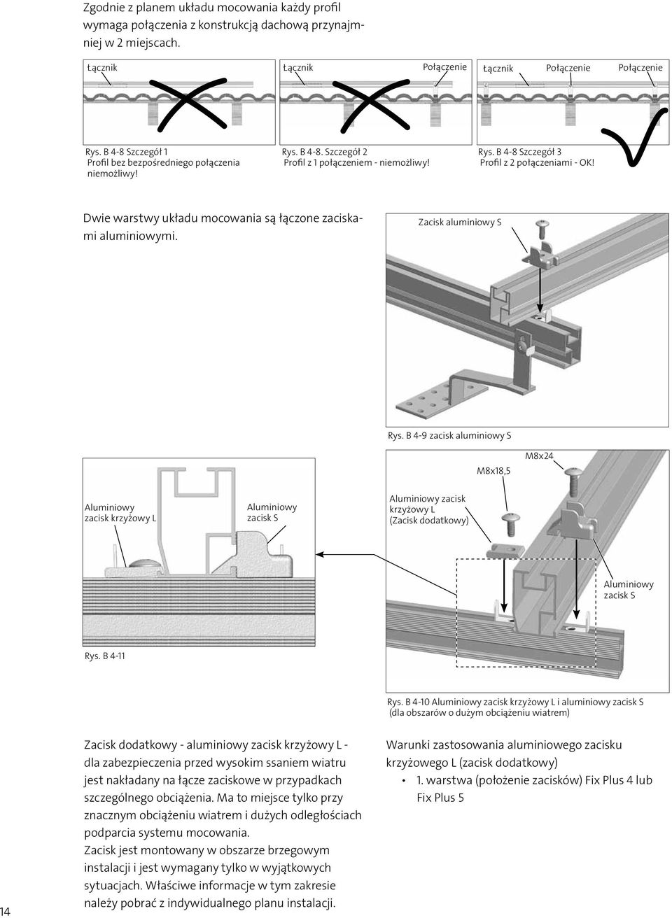 Dwie warstwy układu mocowania są łączone zaciskami aluminiowymi. Zacisk aluminiowy S Rys.