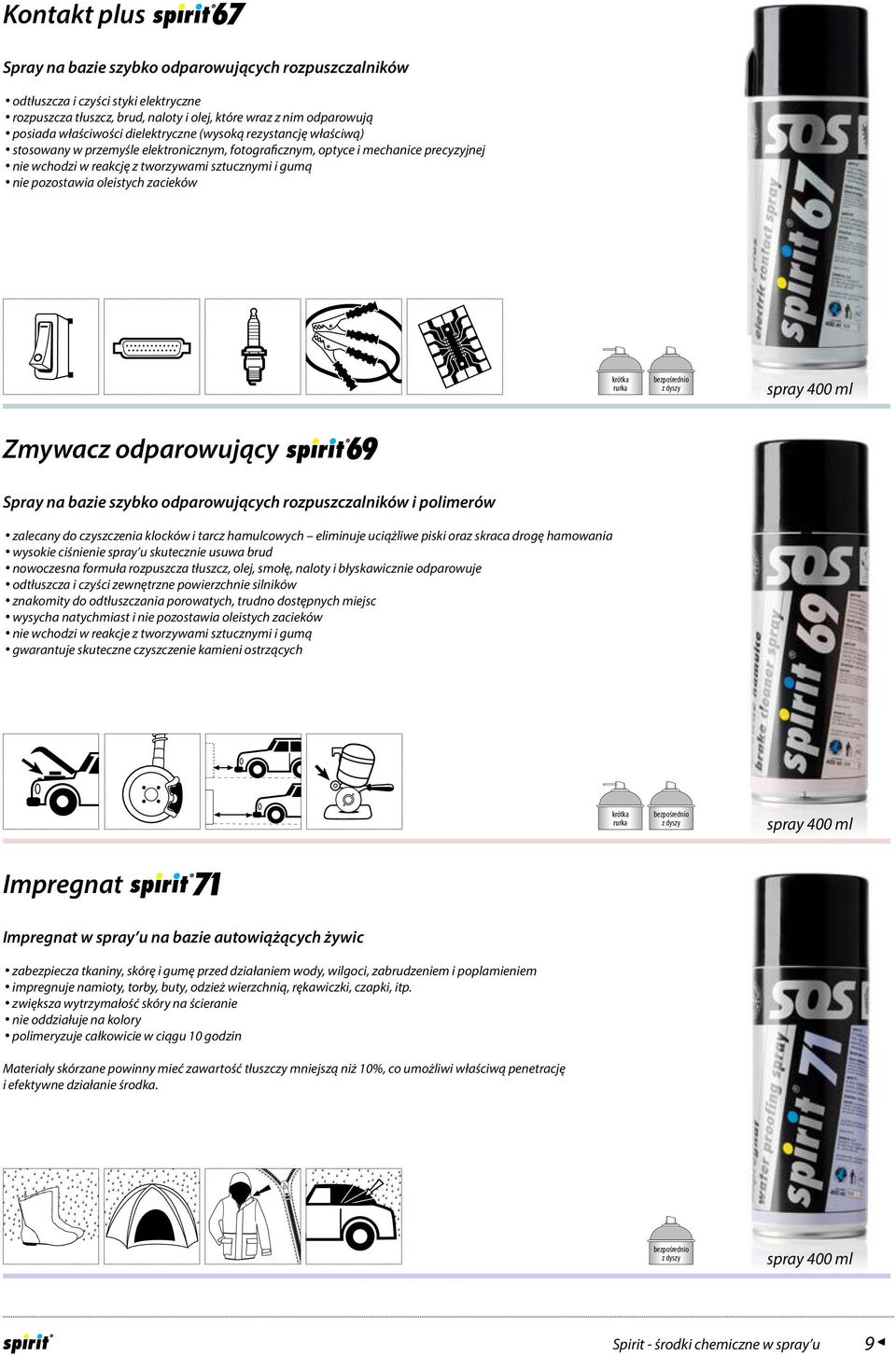 oleistych zacieków Zmywacz odparowujący Spray na bazie szybko odparowujących rozpuszczalników i polimerów zalecany do czyszczenia klocków i tarcz hamulcowych eliminuje uciążliwe piski oraz skraca