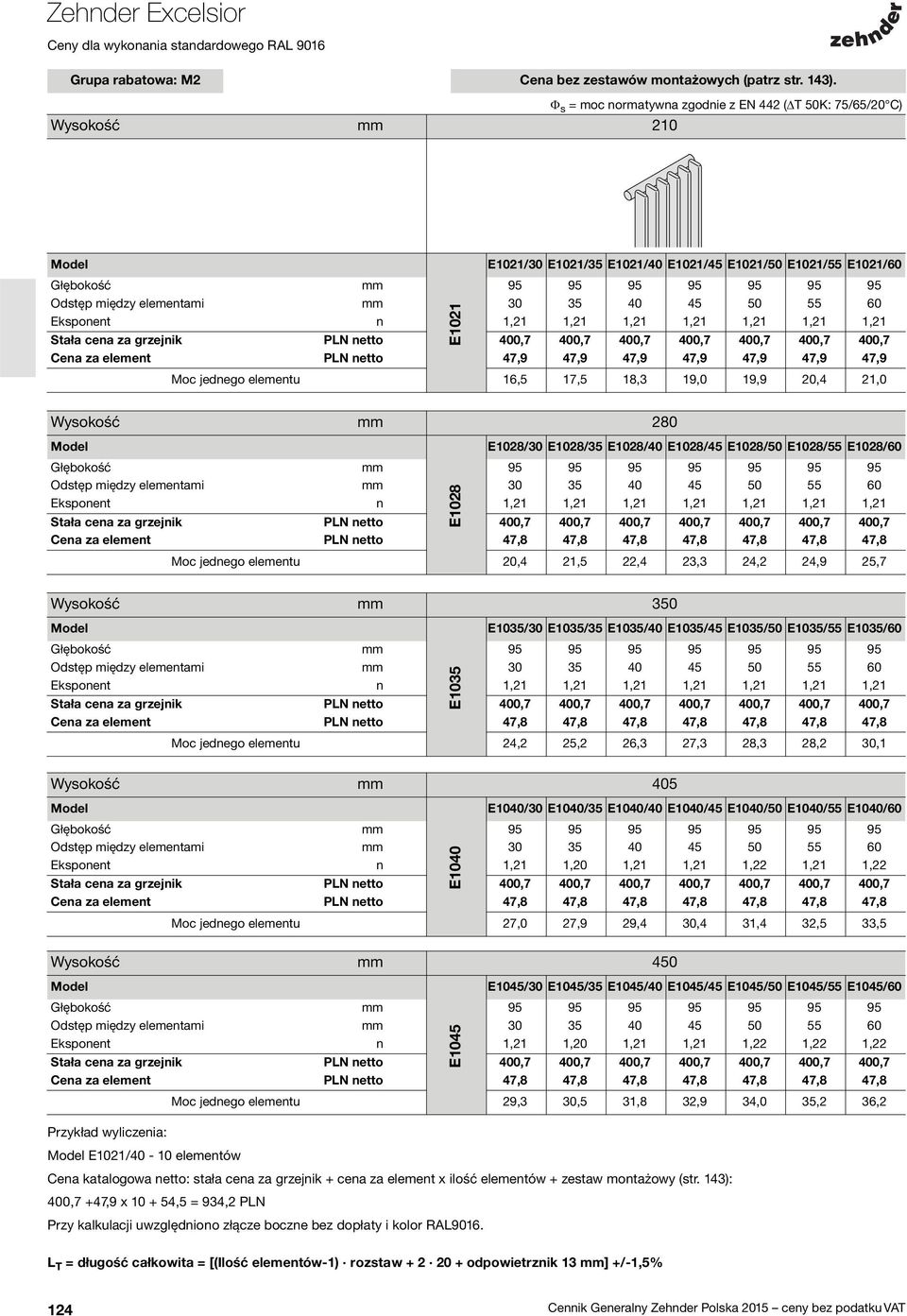 400,7 400,7 400,7 400,7 400,7 400,7 Cena za element PLN netto 47,9 47,9 47,9 47,9 47,9 47,9 47,9 Moc jednego elementu 16,5 17,5 18,3 19,0 19,9 20,4 21,0 E1021 ysokość mm 280 E1028/30 E1028/35