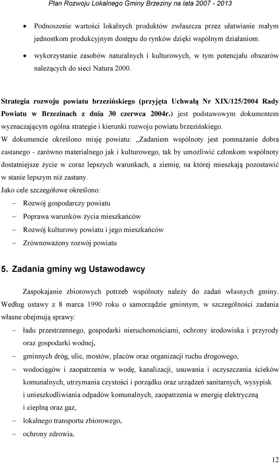 Strategia rozwoju powiatu brzezińskiego (przyjęta Uchwałą Nr XIX/125/2004 Rady Powiatu w Brzezinach z dnia 30 czerwca 2004r.