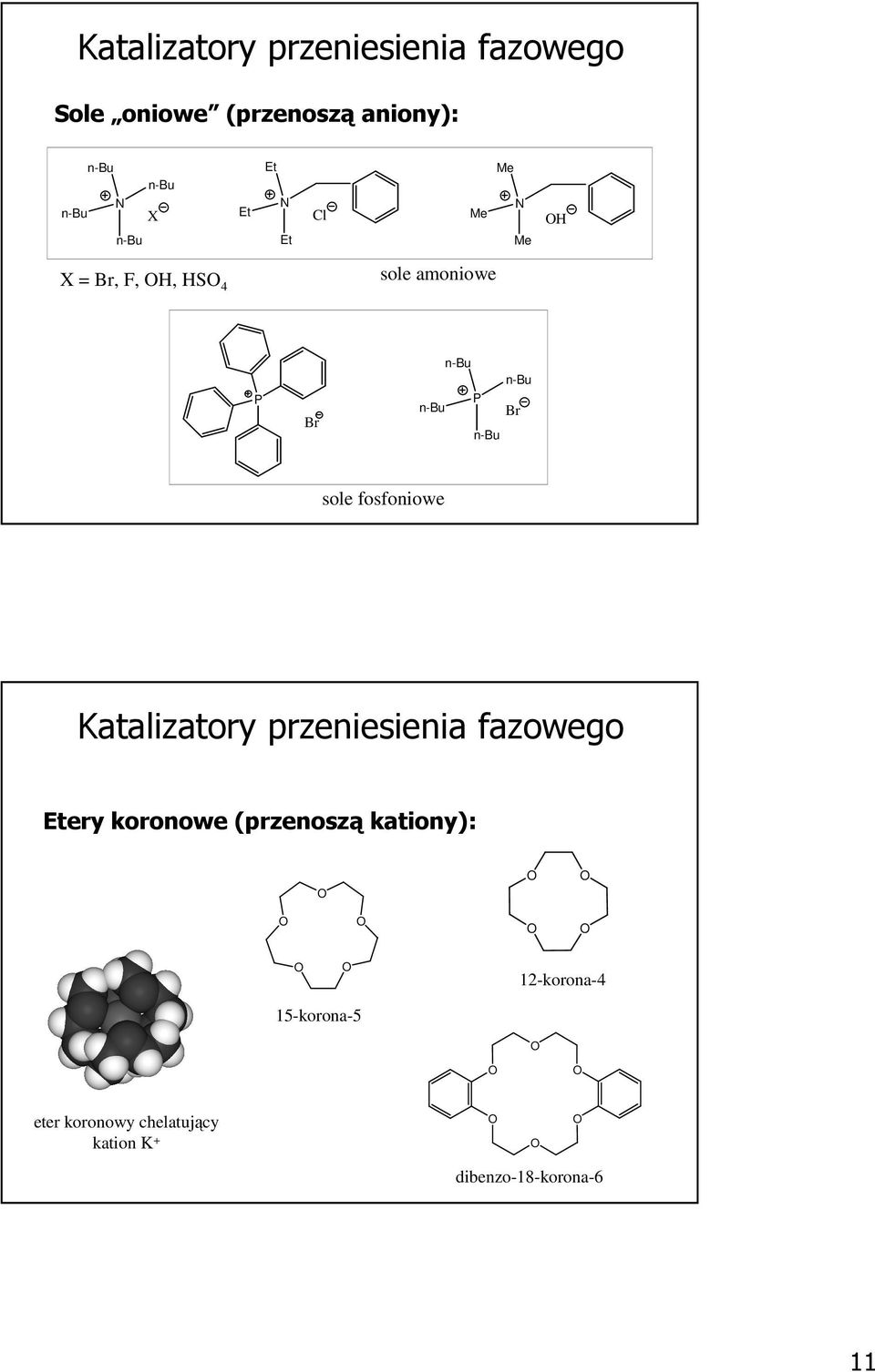Br n-bu sole fosfoniowe Katalizatory przeniesienia fazowego Etery koronowe (przenoszą