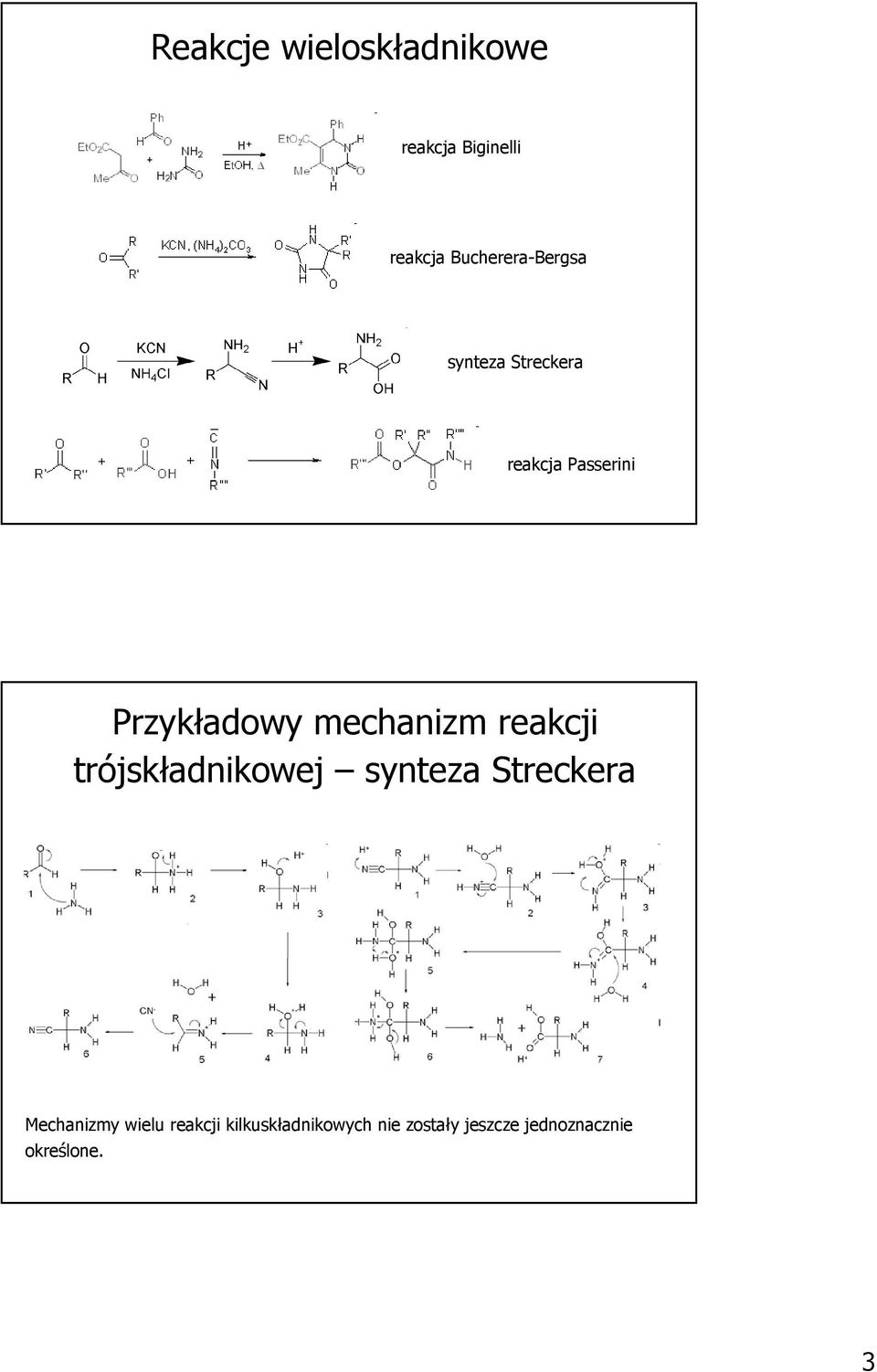 mechanizm reakcji trójskładnikowej synteza Streckera Mechanizmy