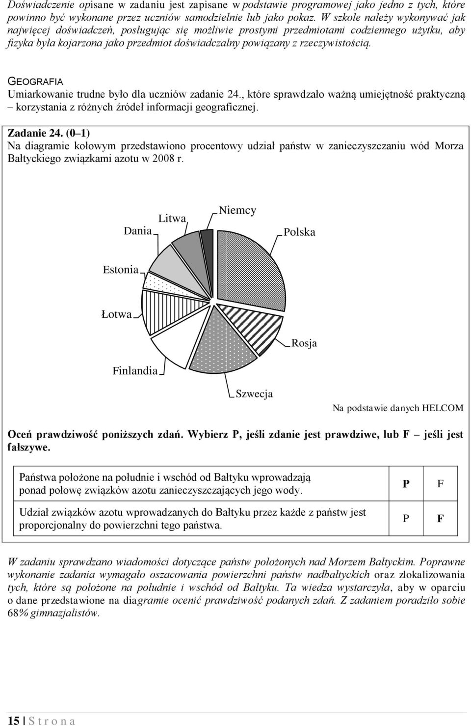 rzeczywistością. GEOGRAFIA Umiarkowanie trudne było dla uczniów zadanie 24., które sprawdzało ważną umiejętność praktyczną korzystania z różnych źródeł informacji geograficznej. Zadanie 24.