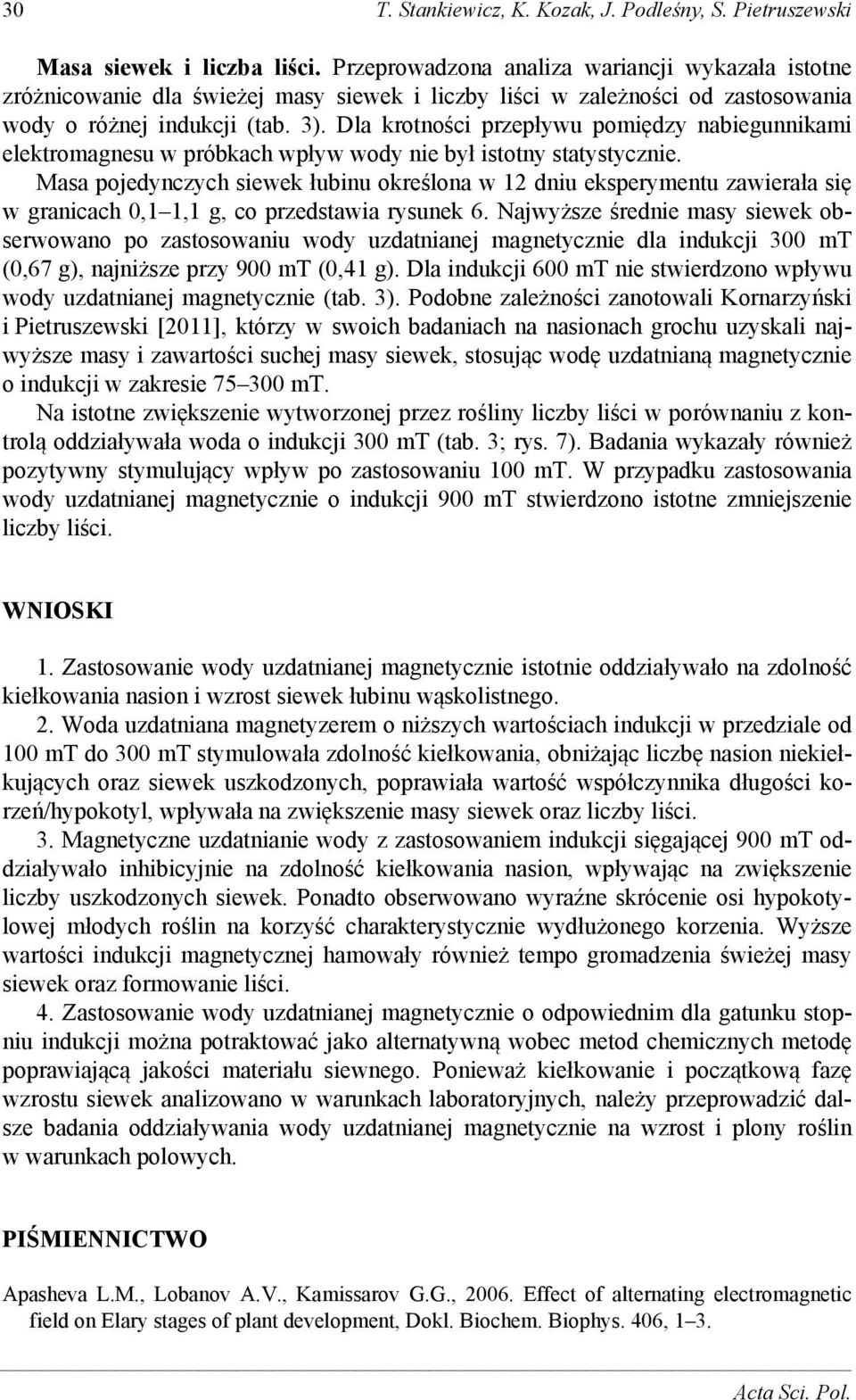 Dla krotności przepływu pomiędzy nabiegunnikami elektromagnesu w próbkach wpływ wody nie był istotny statystycznie.