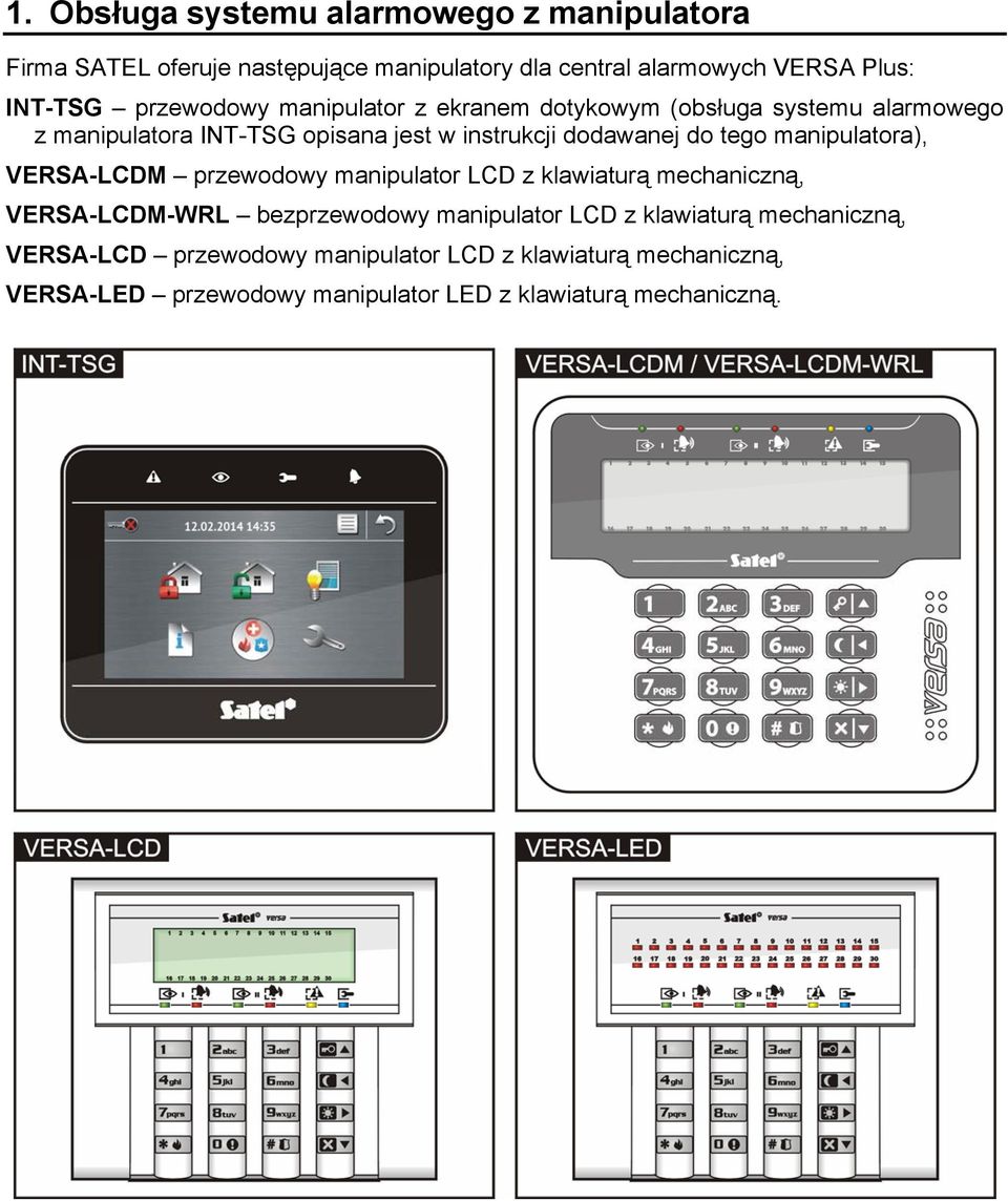 tego manipulatora), VERSA-LCDM przewodowy manipulator LCD z klawiaturą mechaniczną, VERSA-LCDM-WRL bezprzewodowy manipulator LCD z