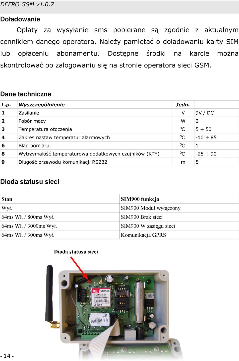 1 Zasilanie 2 Pobór mocy 3 Temperatura otoczenia O 4 Zakres nastaw temperatur alarmowych O 6 Błąd pomiaru O 8 Wytrzymałość temperaturowa dodatkowych czujników (KTY) O 9 Długość przewodu