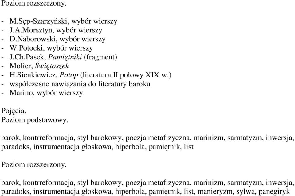 ) - współczesne nawiązania do literatury baroku - Marino, wybór wierszy barok, kontrreformacja, styl barokowy, poezja metafizyczna, marinizm, sarmatyzm,