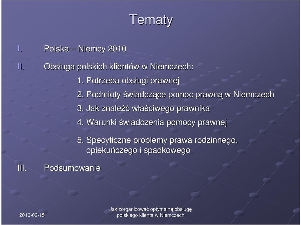 Jak znaleźć właściwego prawnika 4. Warunki świadczenia pomocy prawnej 5.