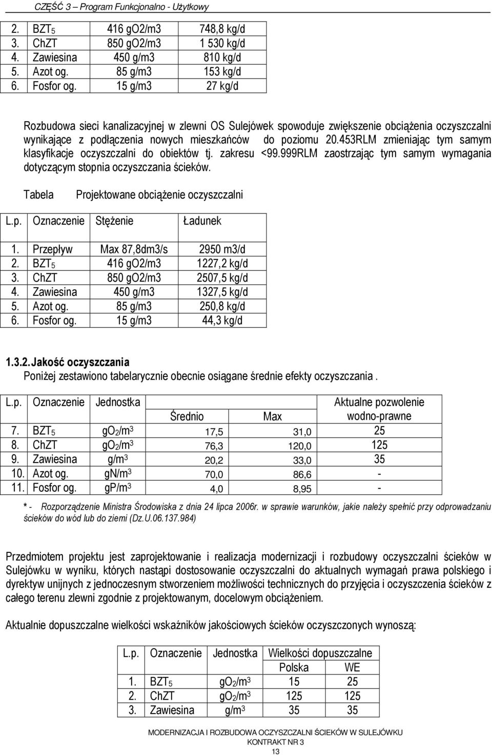 453RLM zmieniając tym samym klasyfikacje oczyszczalni do obiektów tj. zakresu <99.999RLM zaostrzając tym samym wymagania dotyczącym stopnia oczyszczania ścieków.